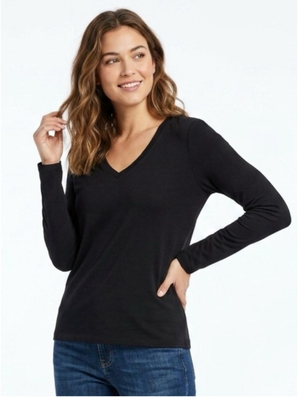 Hudson Jeans Black V-Neck Long Sleeve Tee 100% Organic Cotton Medium casual 403